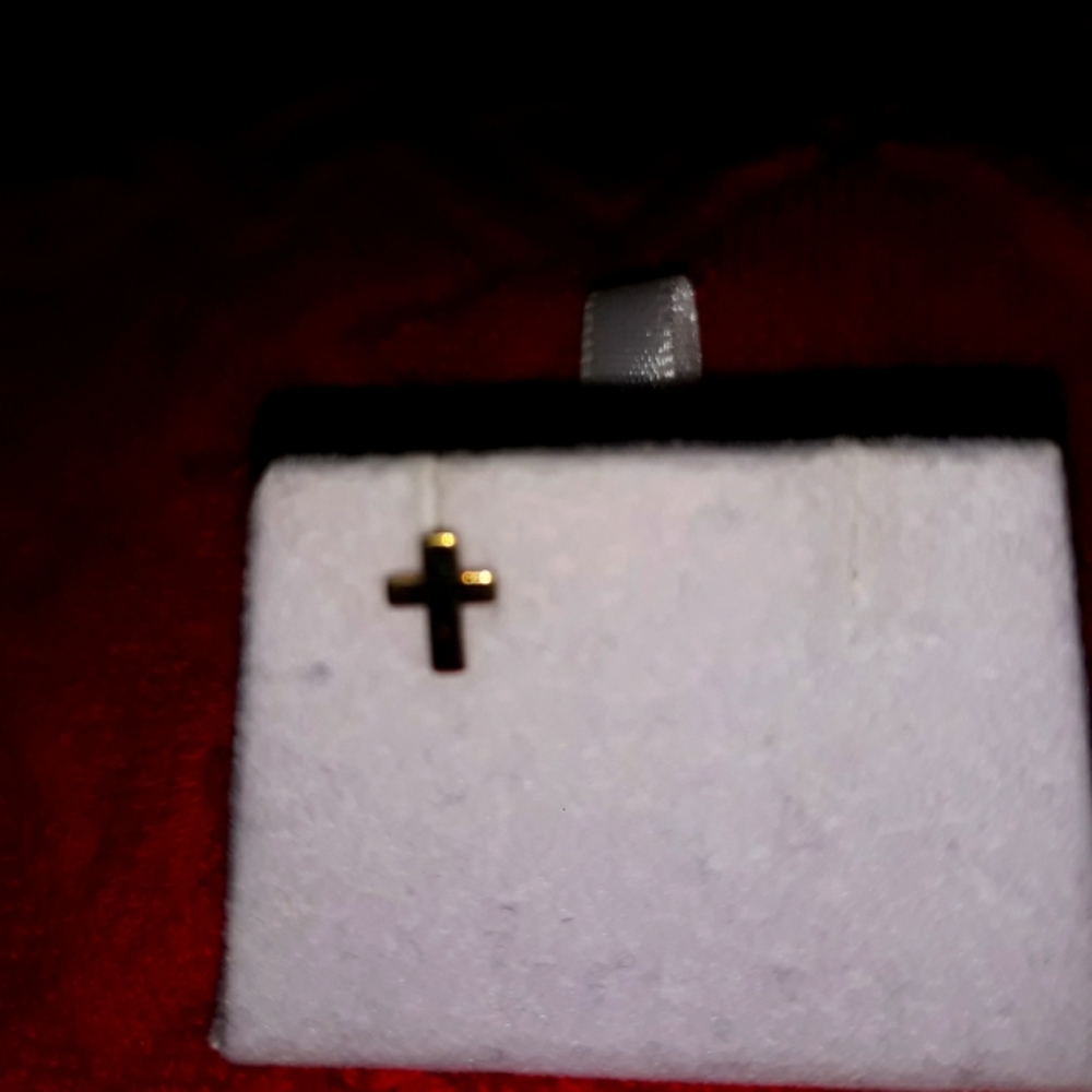 Gold Cross Stud Earring - Single  14k Yellow Gold Cross